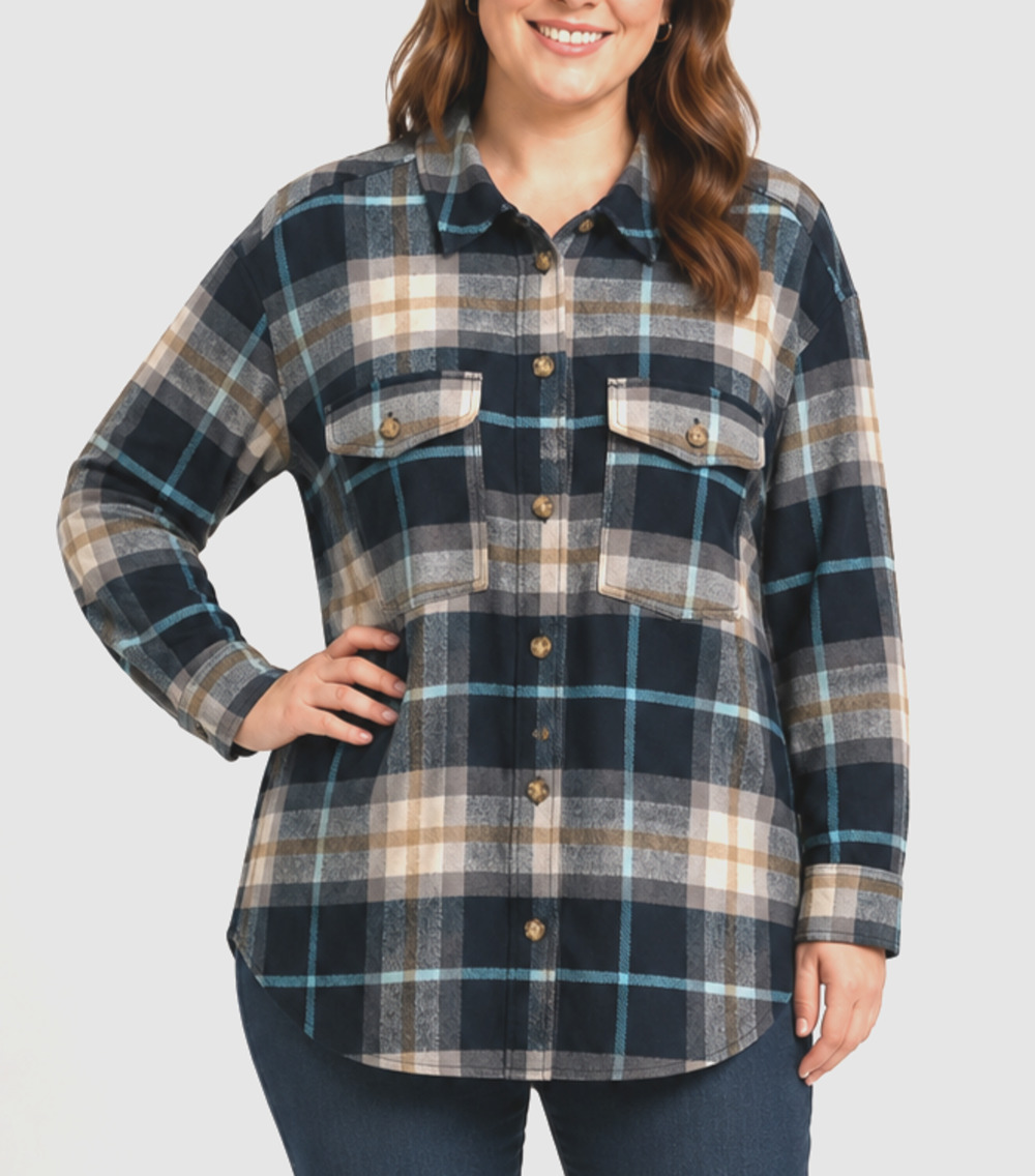 Lane Bryant Womens 18 20 Plaid Shacket Navy Blue Cotton Oversized Shirt Jacket